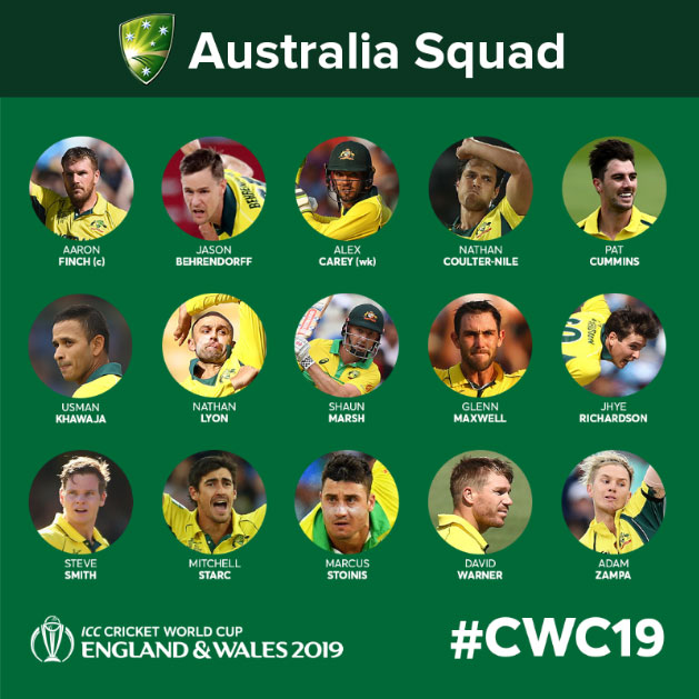 Australia Team ICC World Cup 2019 Squad with Schedule and Fixtures